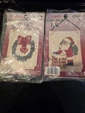 Christmas Counted Cross Stitch Lot of 2 Mini Kits Plaid NEW